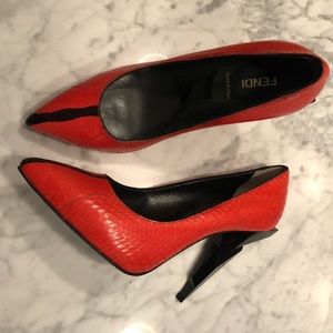 FENDI Red Diamond-Heel Snakeskin Pumps
